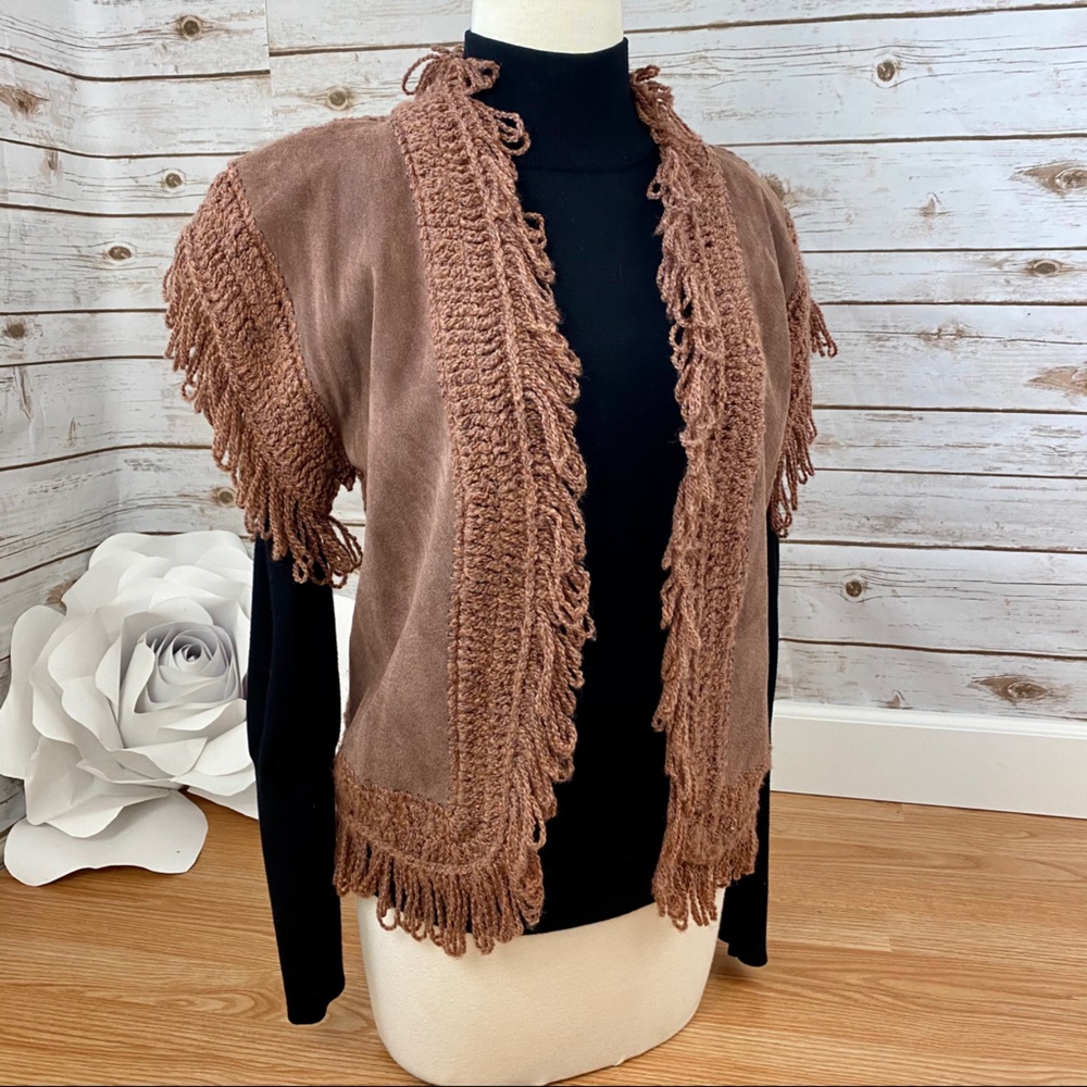 Vtg LeRoy Knitwear For Sakowitz Suede Fringe vest